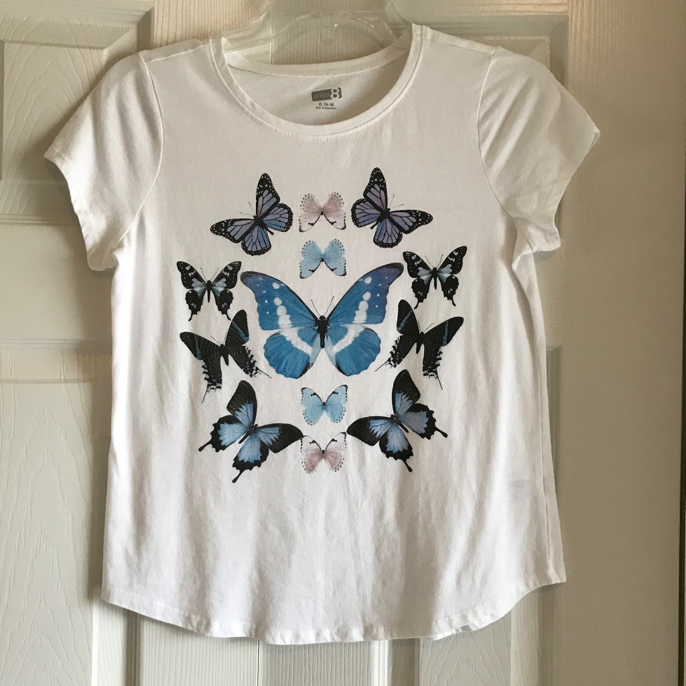 BUTTERFLY T-SHIRT- CRAZY 8, SZ - XL(14-16) EUC